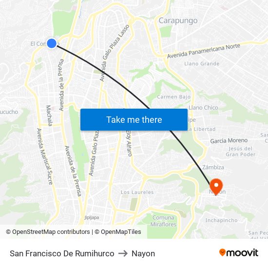 San Francisco De Rumihurco to Nayon map