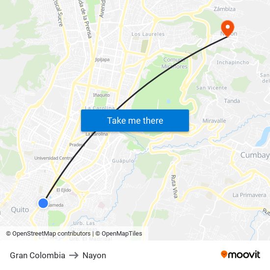 Gran Colombia to Nayon map