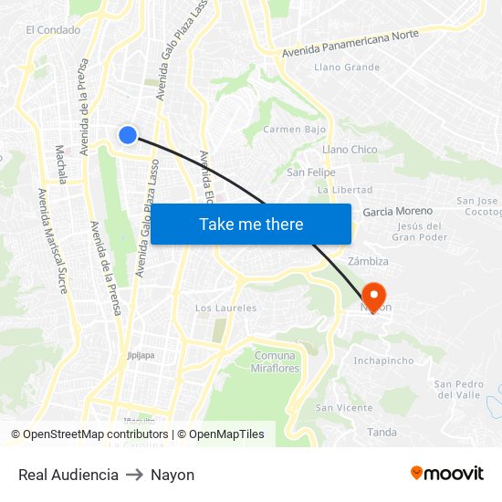 Real Audiencia to Nayon map