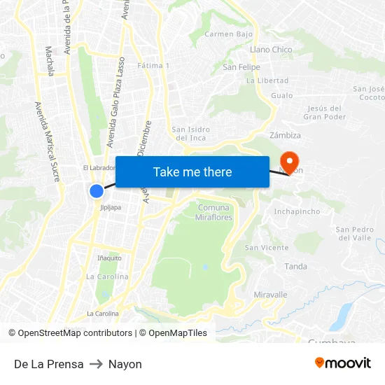 De La Prensa to Nayon map
