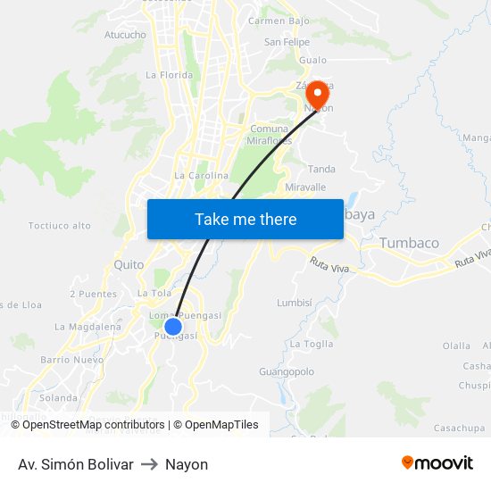 Av. Simón Bolivar to Nayon map