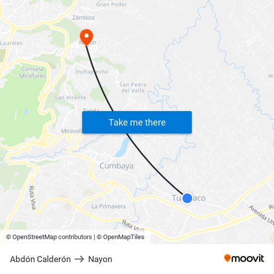 Abdón Calderón to Nayon map