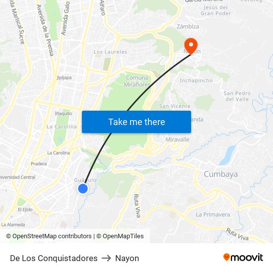 De Los Conquistadores to Nayon map