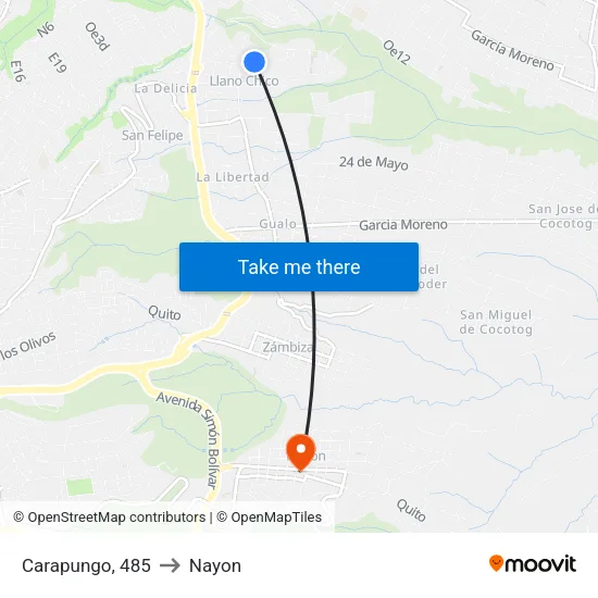 Carapungo, 485 to Nayon map