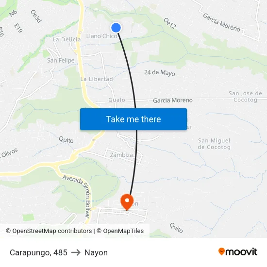 Carapungo, 485 to Nayon map