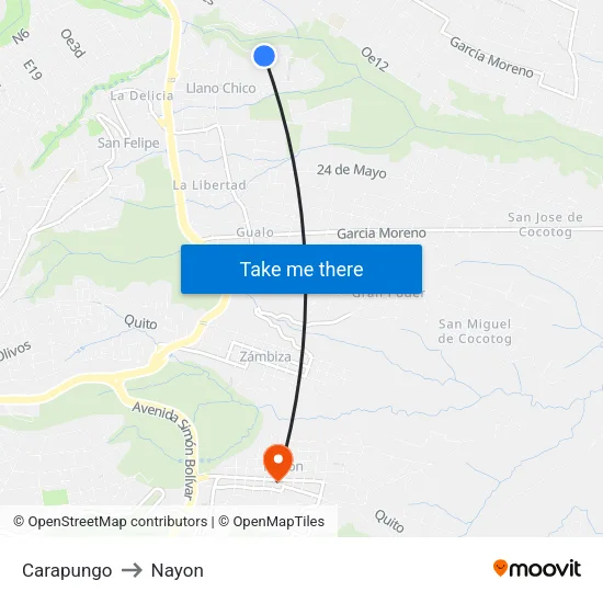 Carapungo to Nayon map