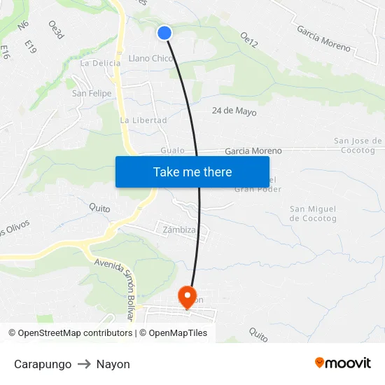 Carapungo to Nayon map