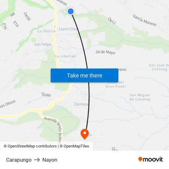 Carapungo to Nayon map