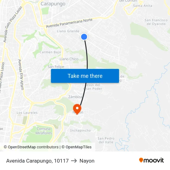 Avenida Carapungo, 10117 to Nayon map