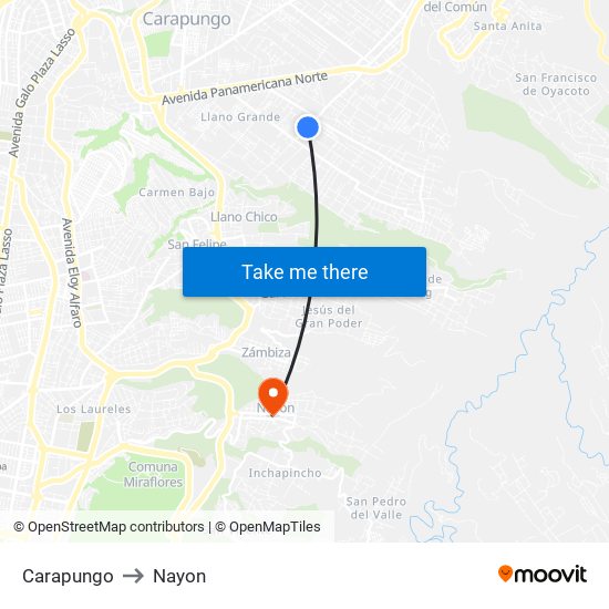 Carapungo to Nayon map