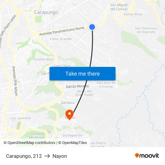 Carapungo, 212 to Nayon map