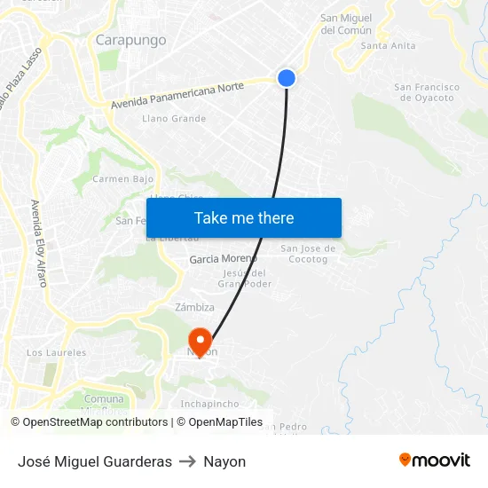 José Miguel Guarderas to Nayon map