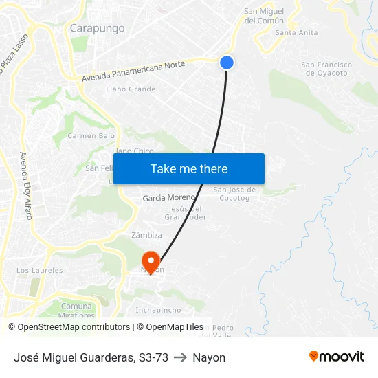 José Miguel Guarderas, S3-73 to Nayon map