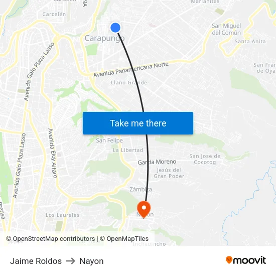 Jaime Roldos to Nayon map
