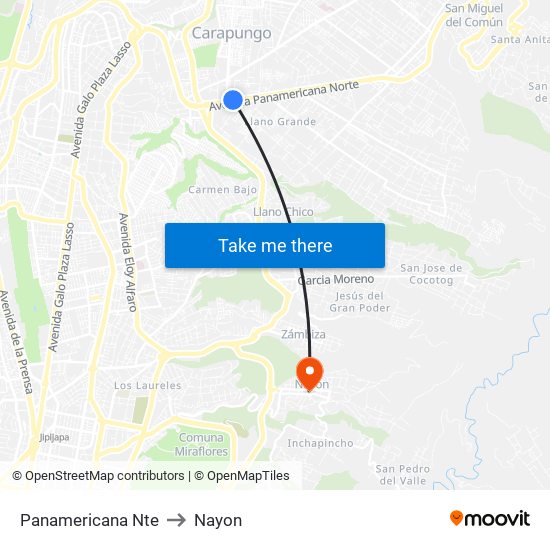 Panamericana Nte to Nayon map