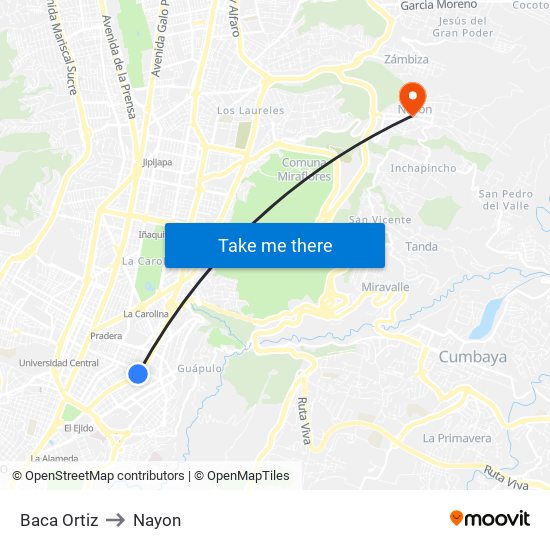 Baca Ortiz to Nayon map