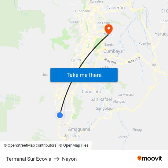 Terminal Sur Ecovía to Nayon map