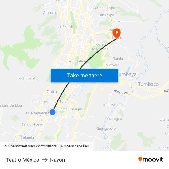 Teatro México to Nayon map