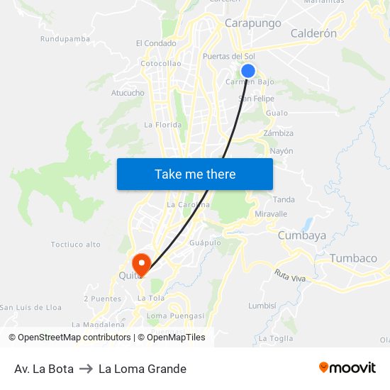 Av. La Bota to La Loma Grande map