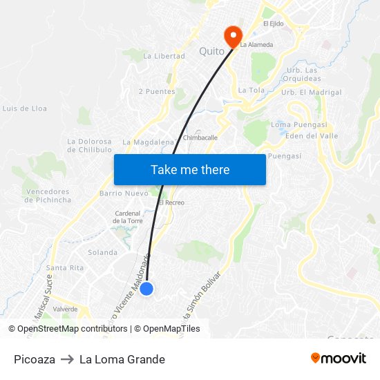 Picoaza to La Loma Grande map