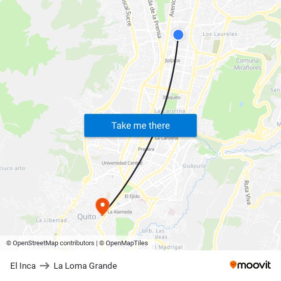 El Inca to La Loma Grande map