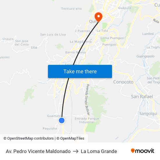 Av. Pedro Vicente Maldonado to La Loma Grande map