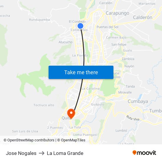 Jose Nogales to La Loma Grande map