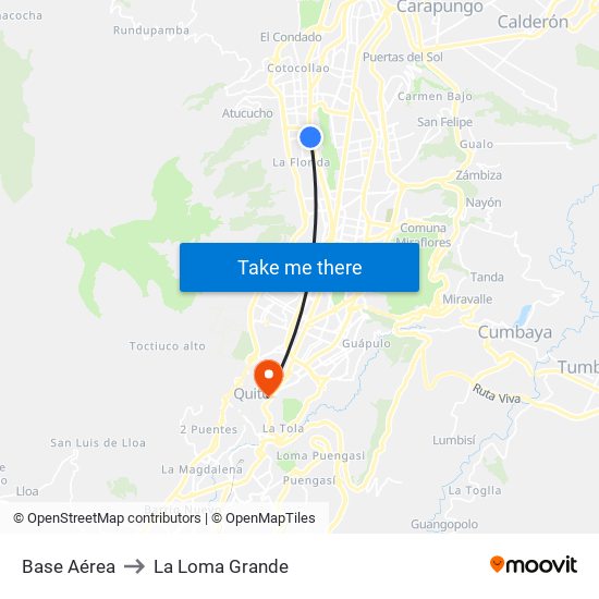 Base Aérea to La Loma Grande map