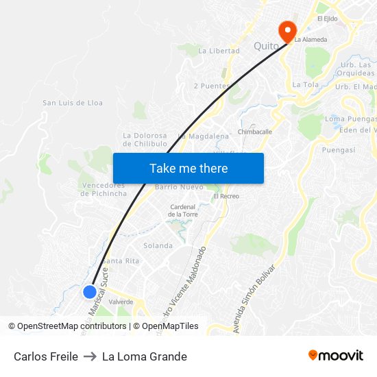 Carlos Freile to La Loma Grande map