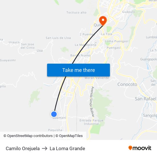 Camilo Orejuela to La Loma Grande map
