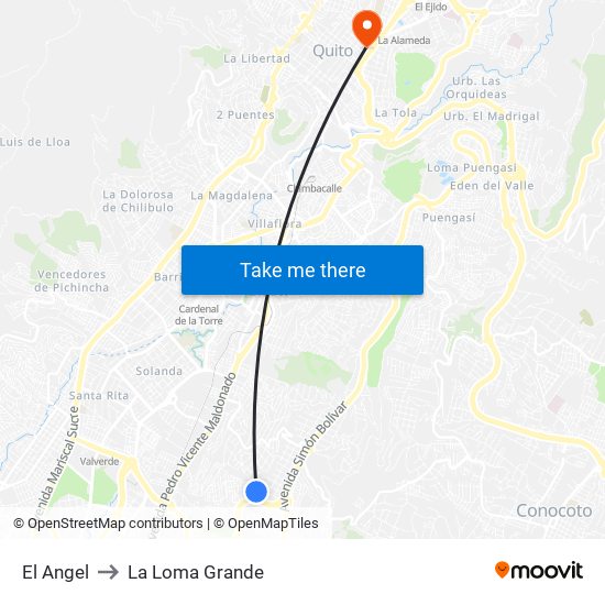 El Angel to La Loma Grande map