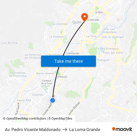 Av. Pedro Vicente Maldonado to La Loma Grande map