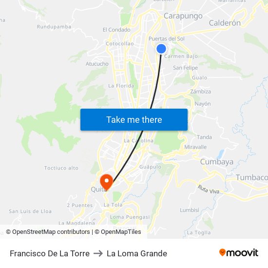 Francisco De La Torre to La Loma Grande map