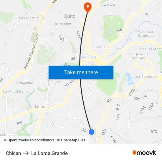 Chican to La Loma Grande map