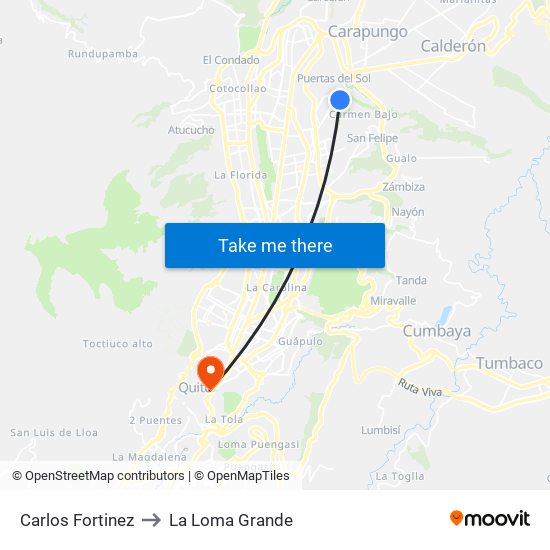 Carlos Fortinez to La Loma Grande map