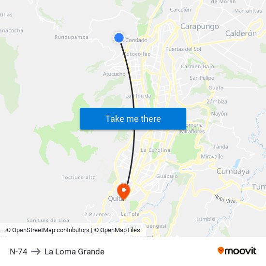 N-74 to La Loma Grande map