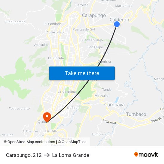 Carapungo, 212 to La Loma Grande map