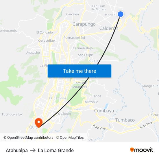 Atahualpa to La Loma Grande map