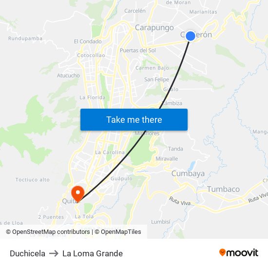 Duchicela to La Loma Grande map