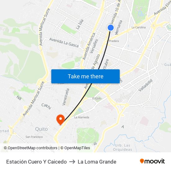 Estación Cuero Y Caicedo to La Loma Grande map