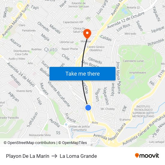 Playon De La Marín to La Loma Grande map