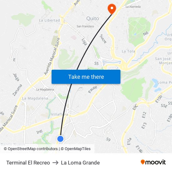 Terminal El Recreo to La Loma Grande map