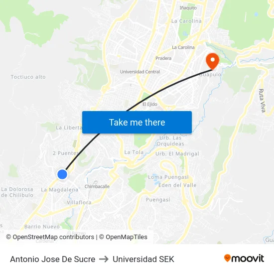 Antonio Jose De Sucre to Universidad SEK map