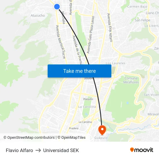 Flavio Alfaro to Universidad SEK map
