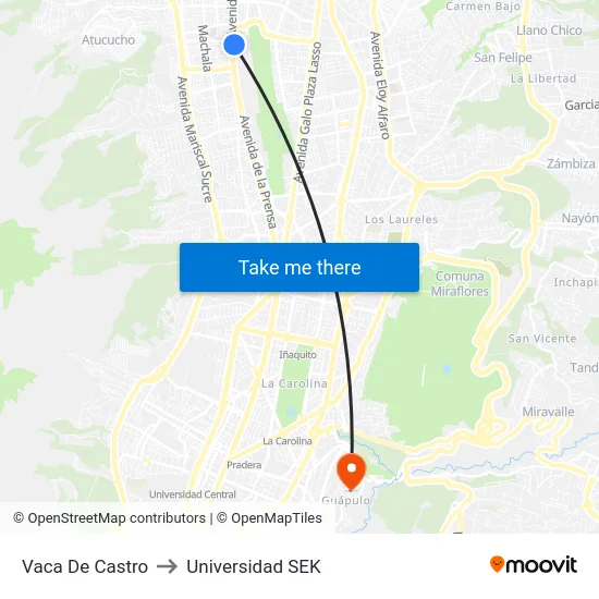 Vaca De Castro to Universidad SEK map