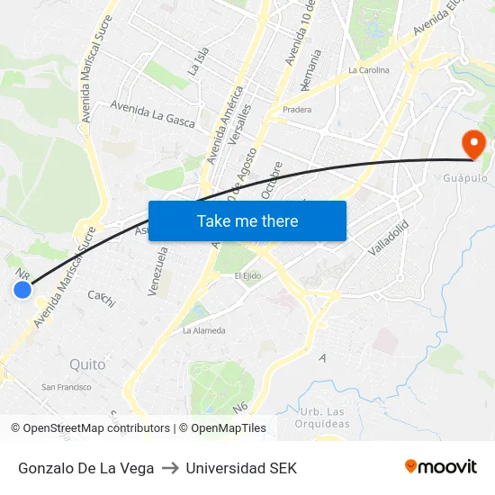 Gonzalo De La Vega to Universidad SEK map