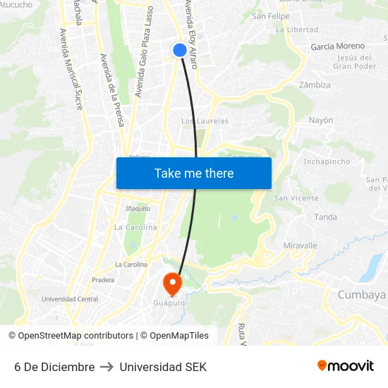 6 De Diciembre to Universidad SEK map