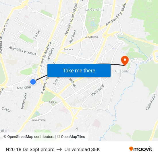 N20   18 De Septiembre to Universidad SEK map
