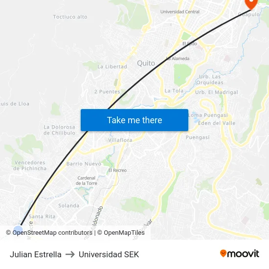 Julian Estrella to Universidad SEK map