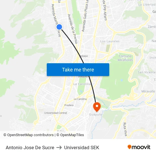Antonio Jose De Sucre to Universidad SEK map
